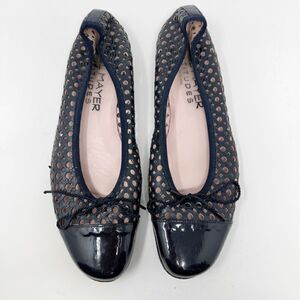 Paul Mayer Attitudes Perforated Cap Toe Leather Ballet Flats Navy Blue Size 10